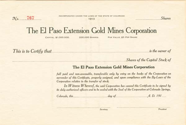 El Paso Extension Gold Mines Corporation